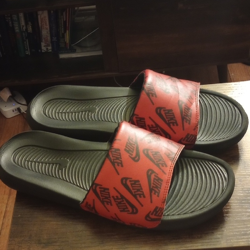 Nike Red and Black Slide Sandals